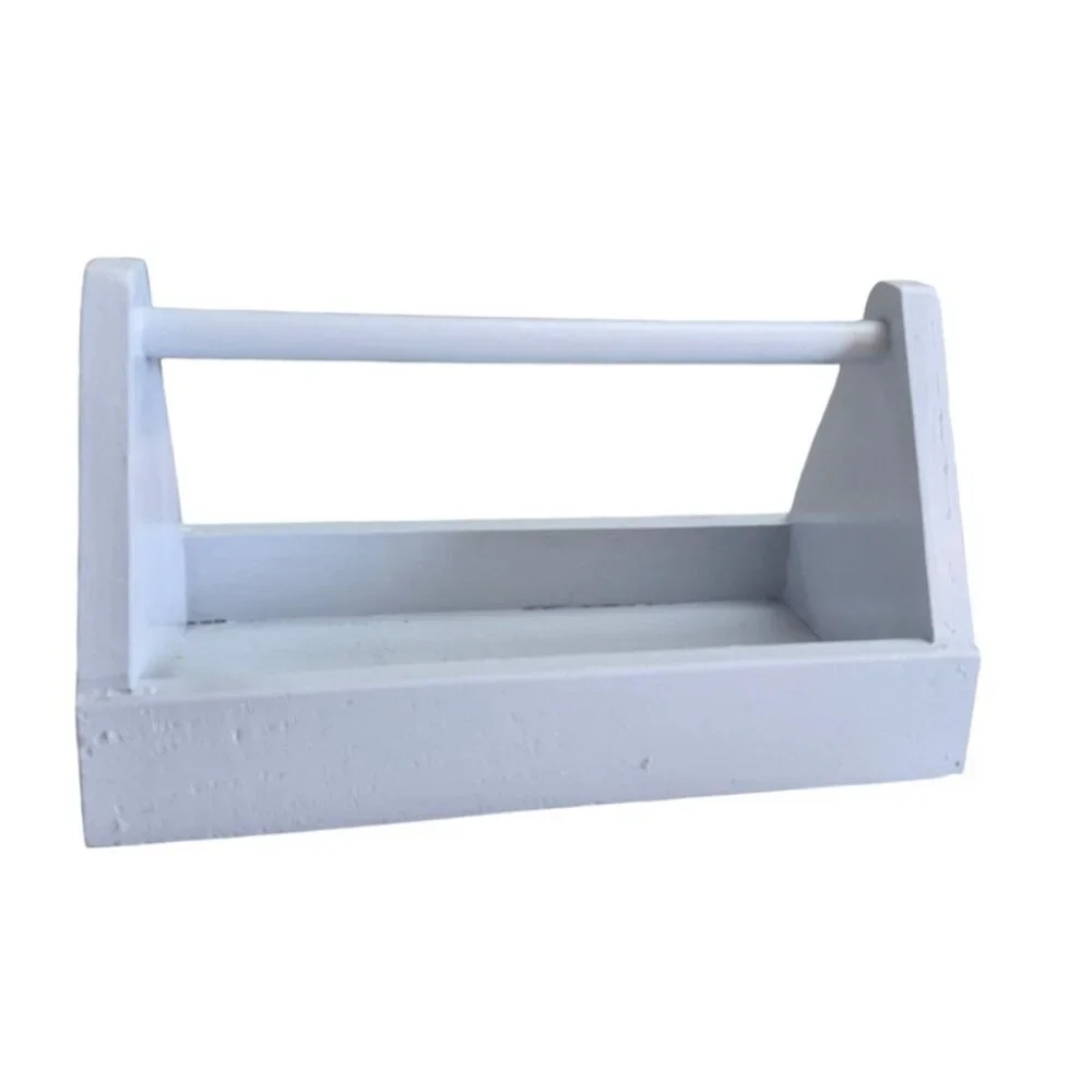 Hand-Painted Wooden Tool Caddy Handle Light Blue Rustic Organizer Home Garden Us